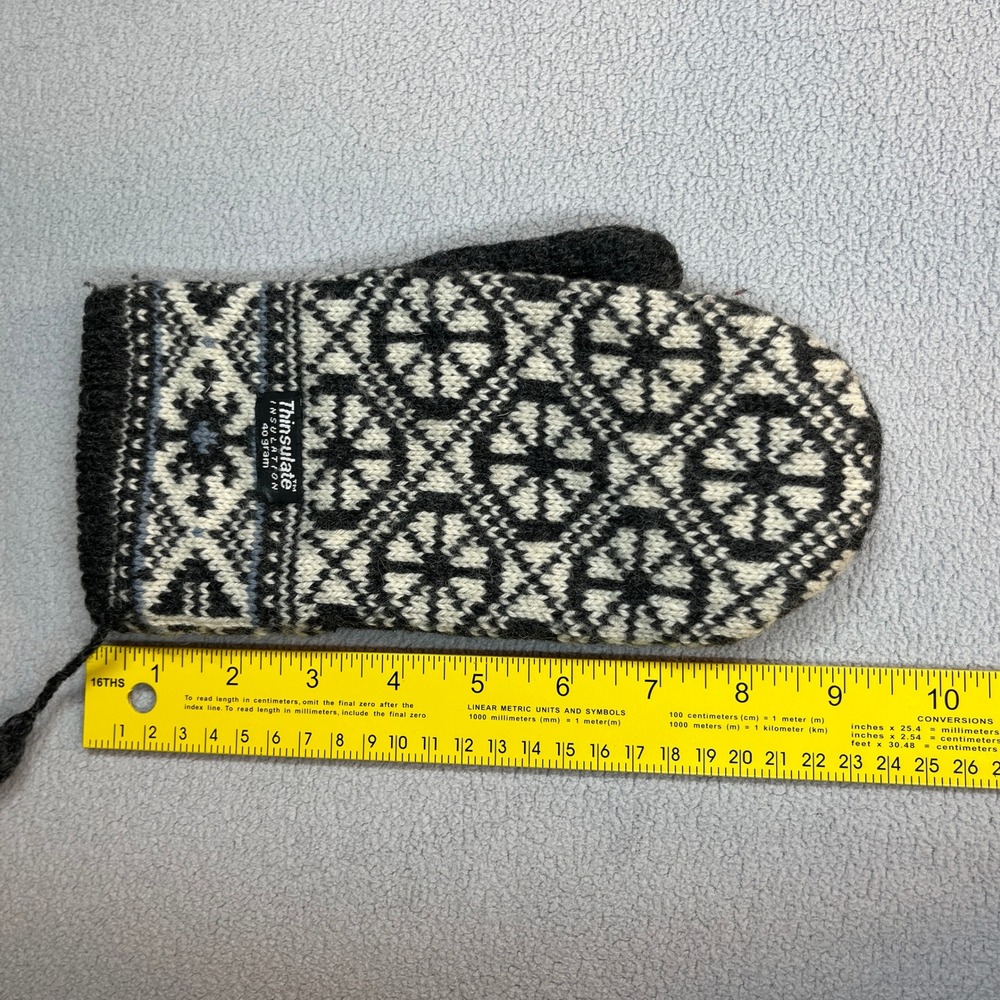 Thinsulate Nordic Knit Mittens Womens Gray White Fair Isle Wool Blend 40g Lined - Picture 11 of 12